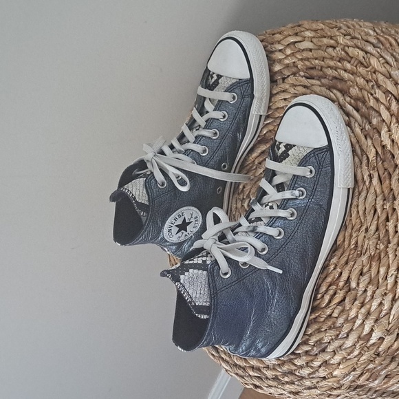 Converse Womens Metallic Blue Leather Chuck Taylor All Star High Top Sneakers S8 - Picture 1 of 8